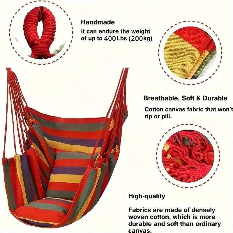 Colorful Striped Hammock Chair with Ropes and Storage Bag - Blue Stripes - Image 2