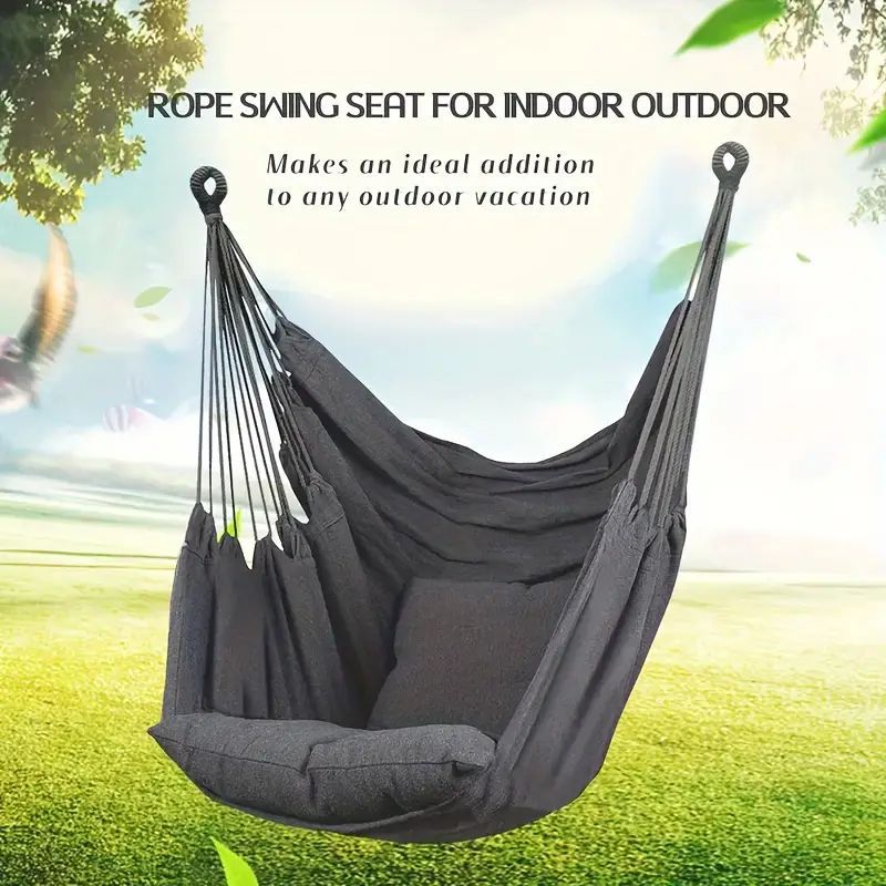 Colorful Striped Hammock Chair with Ropes and Storage Bag - Blue Stripes - Image 3