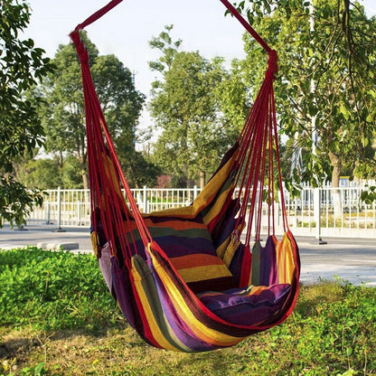 Colorful Striped Hammock Chair with Ropes and Storage Bag - Brown Stripes - Image 4