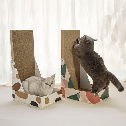 Triple Pattern Cat Scratching Post and Lounge - 350x250x600mm Corrugated Cardboard - Image 3