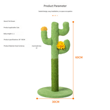 Cactus-Shaped Cat Scratching Post with Sisal Rope and Plush Chenille - Green - Image 2
