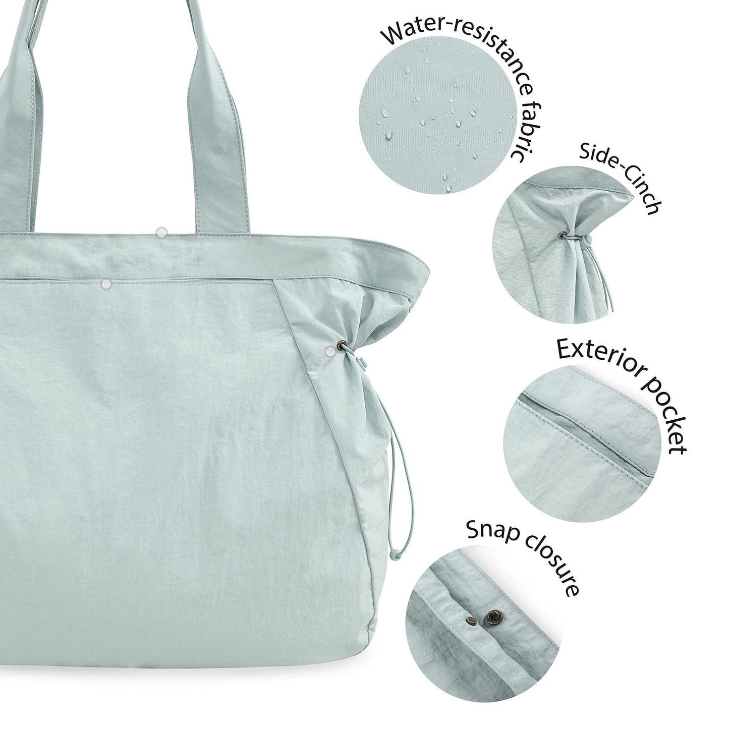 Water-Resistant Tote Bag with Drawstring Side-Cinch and Snap Closure - 18L Capacity Black - Image 3