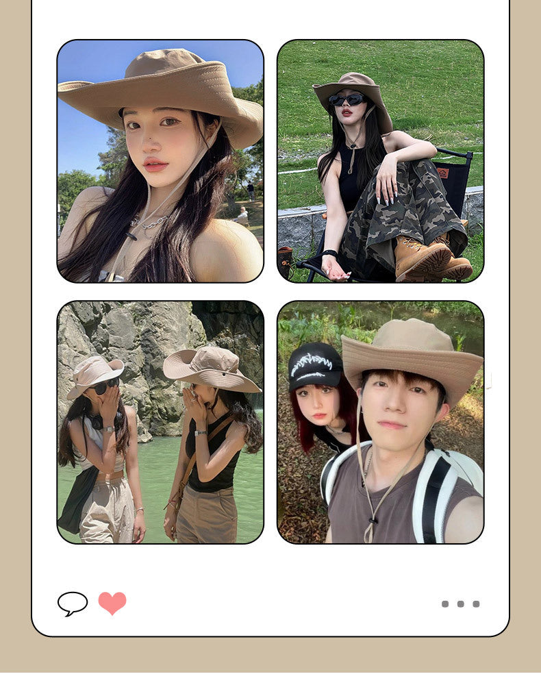 Water-Repellent Wide-Brim Bucket Hat with Adjustable Chin Strap - Sun Protection Brown - Image 2