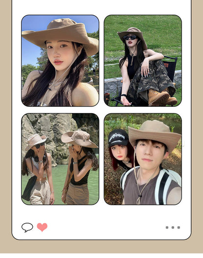 Water-Repellent Wide-Brim Bucket Hat with Adjustable Chin Strap - Sun Protection Khaki - Image 2