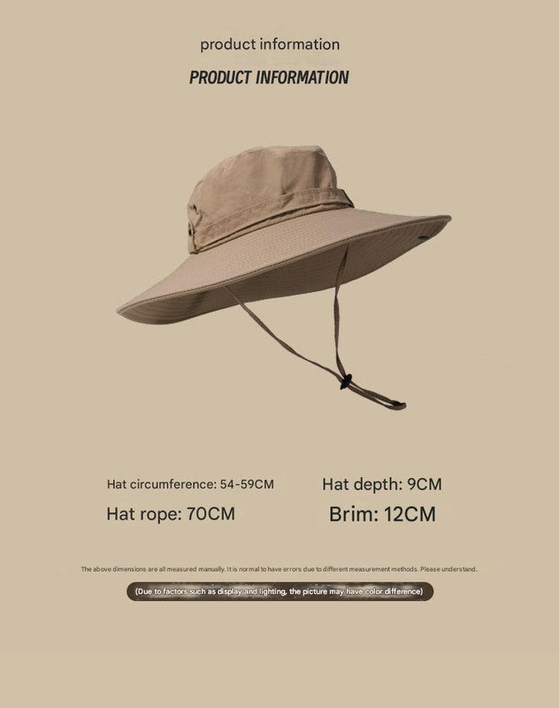 Water-Repellent Wide-Brim Bucket Hat with Adjustable Chin Strap - Sun Protection Khaki - Image 3