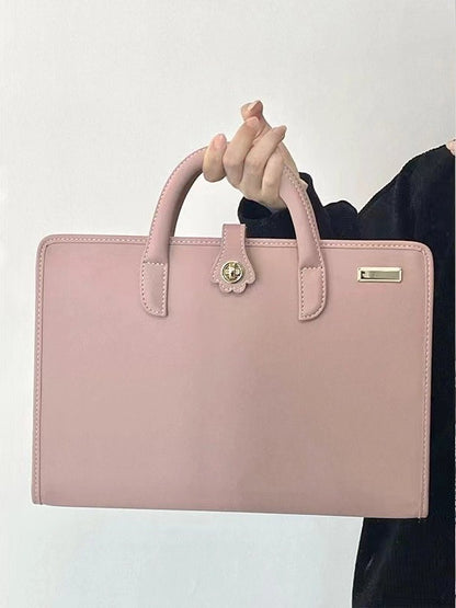 Stylish Leather Laptop Sleeve with Handle and Perforated Design - Soft Pink Color - Image 2
