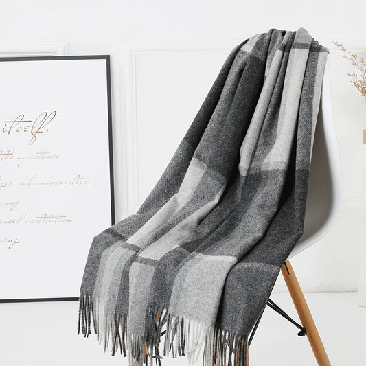 Cozy Color Block Fringe Scarf - Black and White Shawl for Fall and Winter
