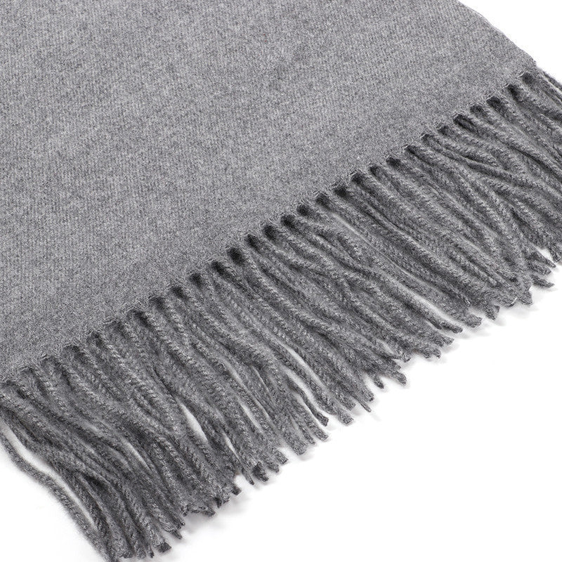 Luxury Cashmere Blend Scarf, Large 200x70cm Fringed Scarf (Light Gray) - Image 4