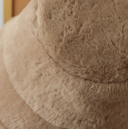 Plush Bucket Hat with Ear Flaps,Warm Furry Winter Hat in Khaki-One size (54-59cm) adjustable - Image 5