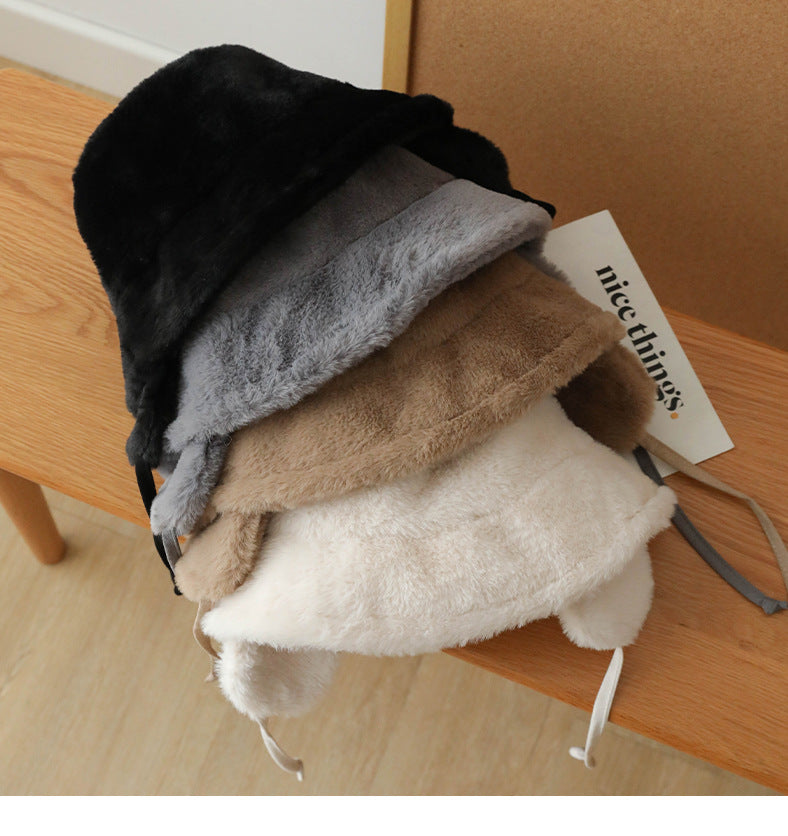 Plush Bucket Hat with Ear Flaps ,Warm Furry Winter Hat in Grey-One size (54-59cm) adjustable - Image 2