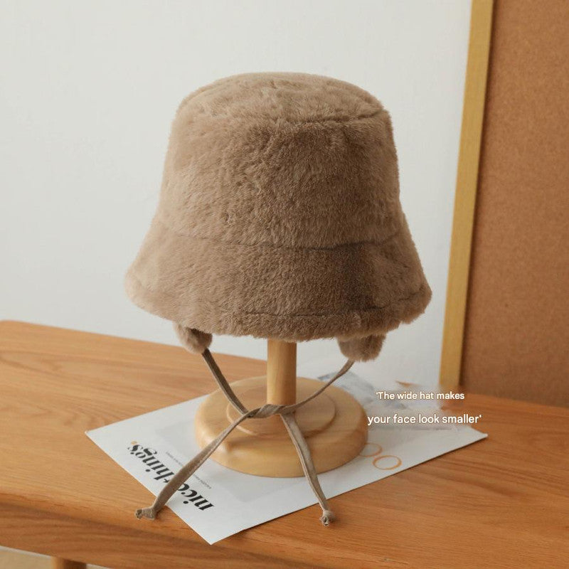Plush Bucket Hat with Ear Flaps ,Warm Furry Winter Hat in Grey-One size (54-59cm) adjustable - Image 3