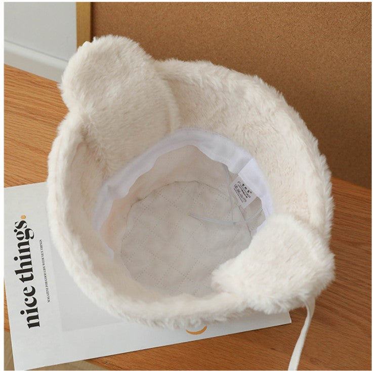 Plush Bucket Hat with Ear Flaps ,Warm Furry Winter Hat in Grey-One size (54-59cm) adjustable - Image 4