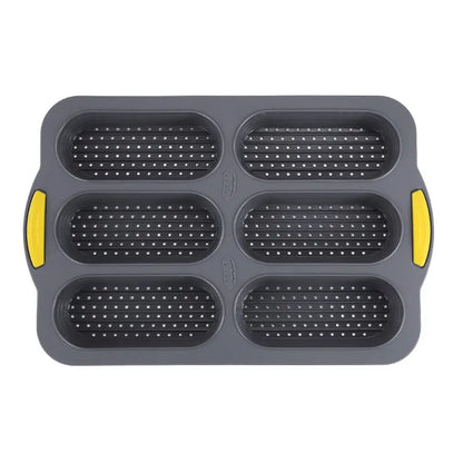 Grey 6-hole silicone baking mold, perforated loaf pan 37.5 cm x 24.5 cm, suitable for bread and cakes (sold in sets of 2)