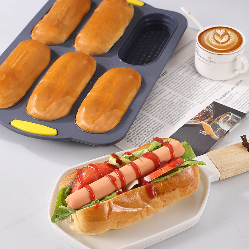 Grey 6-hole silicone baking mold, perforated loaf pan 37.5 cm x 24.5 cm, suitable for bread and cakes (sold in sets of 2) - Image 2