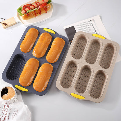 Grey 6-hole silicone baking mold, perforated loaf pan 37.5 cm x 24.5 cm, suitable for bread and cakes (sold in sets of 2) - Image 3