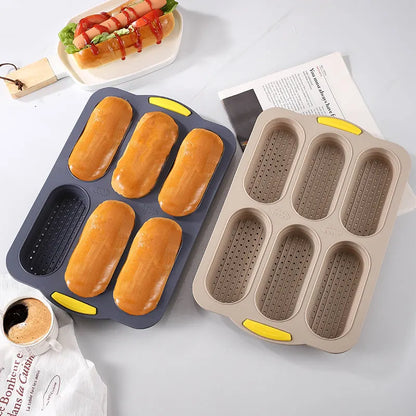 Grey 6-hole silicone baking mold, perforated loaf pan 37.5 cm x 24.5 cm, suitable for bread and cakes (sold in sets of 2) - Image 3