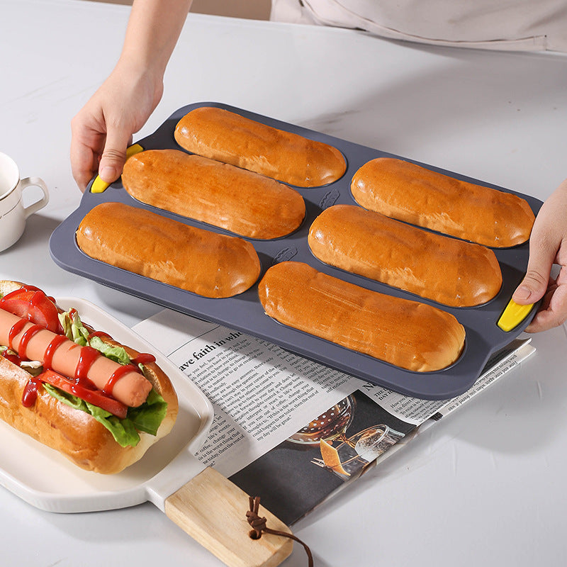 Grey 6-hole silicone baking mold, perforated loaf pan 37.5 cm x 24.5 cm, suitable for bread and cakes (sold in sets of 2) - Image 4