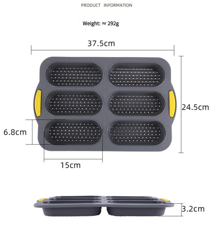 Grey 6-hole silicone baking mold, perforated loaf pan 37.5 cm x 24.5 cm, suitable for bread and cakes (sold in sets of 2) - Image 5