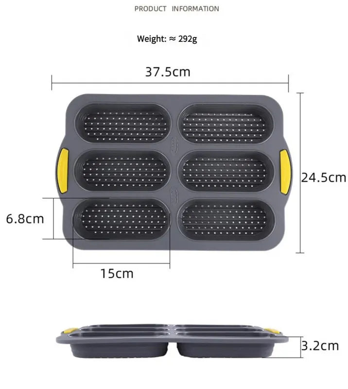 Grey 6-hole silicone baking mold, perforated loaf pan 37.5 cm x 24.5 cm, suitable for bread and cakes (sold in sets of 2) - Image 5