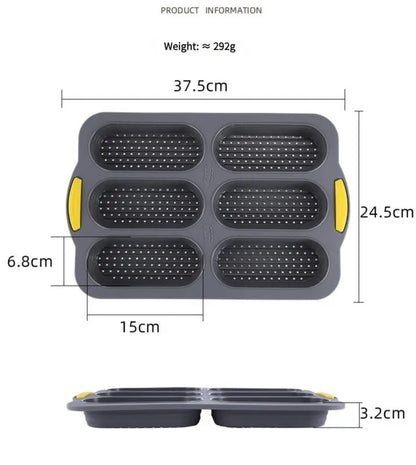 Grey 6-hole silicone baking mold, perforated loaf pan 37.5 cm x 24.5 cm, suitable for bread and cakes (sold in sets of 2) - Image 5