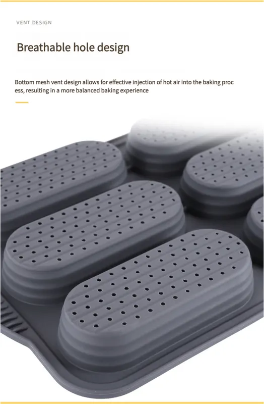 Grey 6-hole silicone baking mold, perforated loaf pan 37.5 cm x 24.5 cm, suitable for bread and cakes (sold in sets of 2) - Image 6