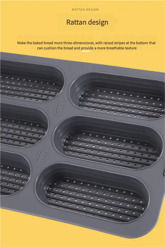 Grey 6-hole silicone baking mold, perforated loaf pan 37.5 cm x 24.5 cm, suitable for bread and cakes (sold in sets of 2) - Image 7