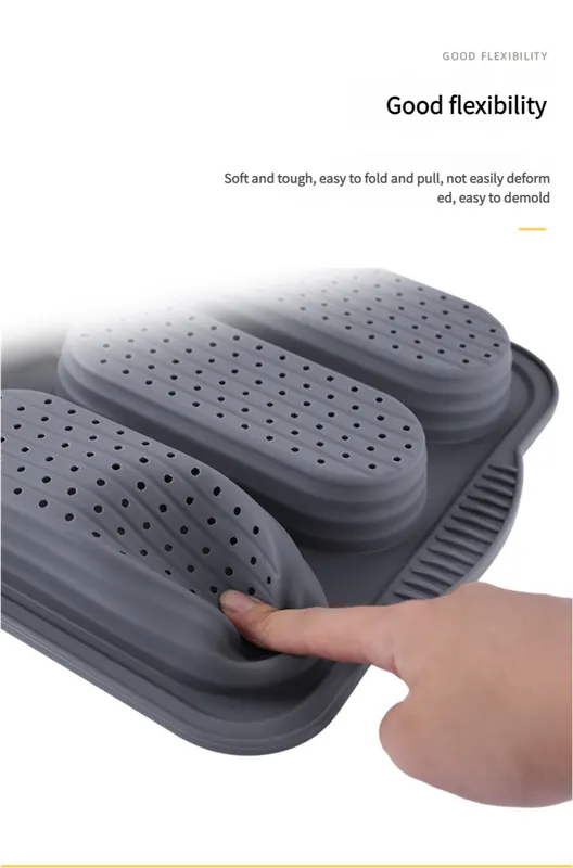 Grey 6-hole silicone baking mold, perforated loaf pan 37.5 cm x 24.5 cm, suitable for bread and cakes (sold in sets of 2) - Image 8