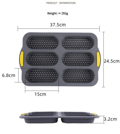 Brown 6-hole silicone baking mold, perforated loaf pan 37.5 cm x 24.5 cm, suitable for bread and cakes (sold in sets of 2) - Image 5