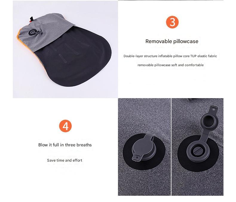 Inflatable Camping Pillow - Lightweight 46x32x12cm Travel Pillow 180g in Orange - Image 4