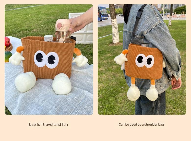 White Cute Cartoon Car Trash Bin with Adjustable Strap - Water-Repellent Corduroy (19x24cm) - Image 6
