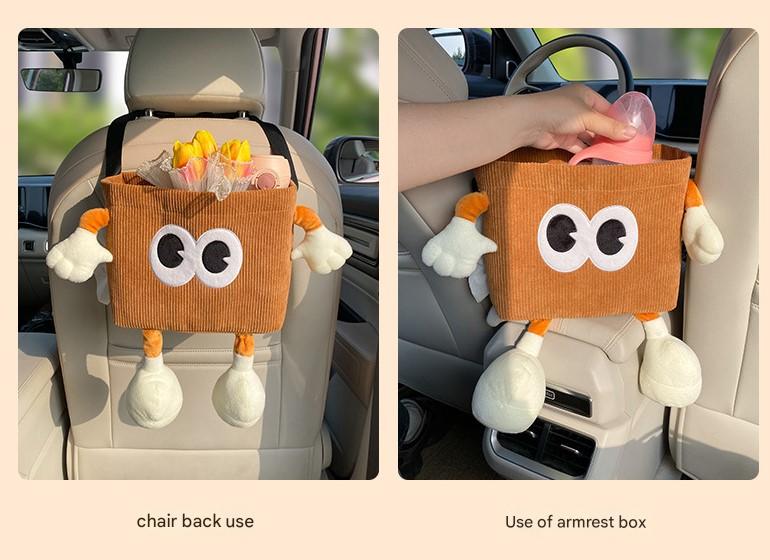 Brown Cute Cartoon Car Trash Bin with Adjustable Strap - Water-Repellent Corduroy (19x24cm) - Image 5