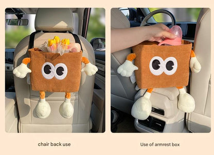 Brown Cute Cartoon Car Trash Bin with Adjustable Strap - Water-Repellent Corduroy (19x24cm) - Image 5