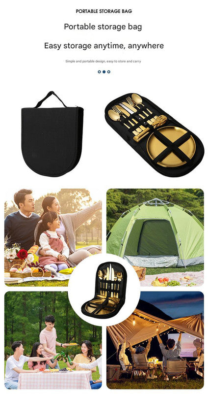 6-Piece Portable Stainless Steel Cutlery Set with Plate and Bag - Gold, Great for Camping and Travel (Teaspoon) - Image 7