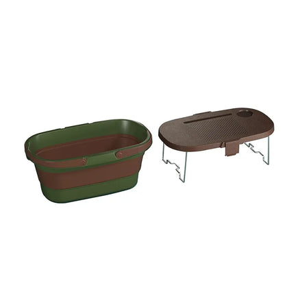 Foldable Picnic Basket with Tray - 16.5L Capacity, Green coffee color, Perfect for Camping and Outdoor Gatherings