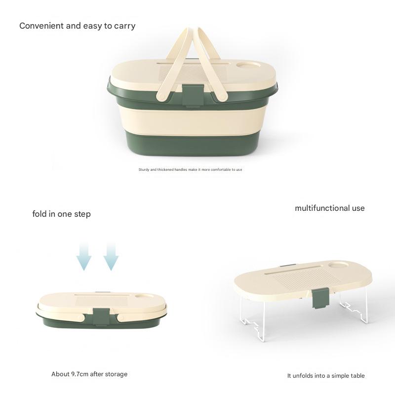 Foldable Picnic Basket with Tray - 16.5L Capacity, White Gray, Perfect for Camping and Outdoor Gatherings - Image 2
