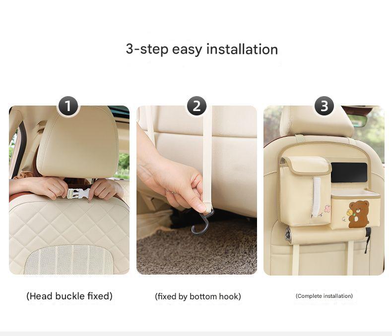 Car Seat Back Organizer with Practical design-Multi-Pocket Storage for Tissues and Gadgets-Cute bear(Beige) - Image 3
