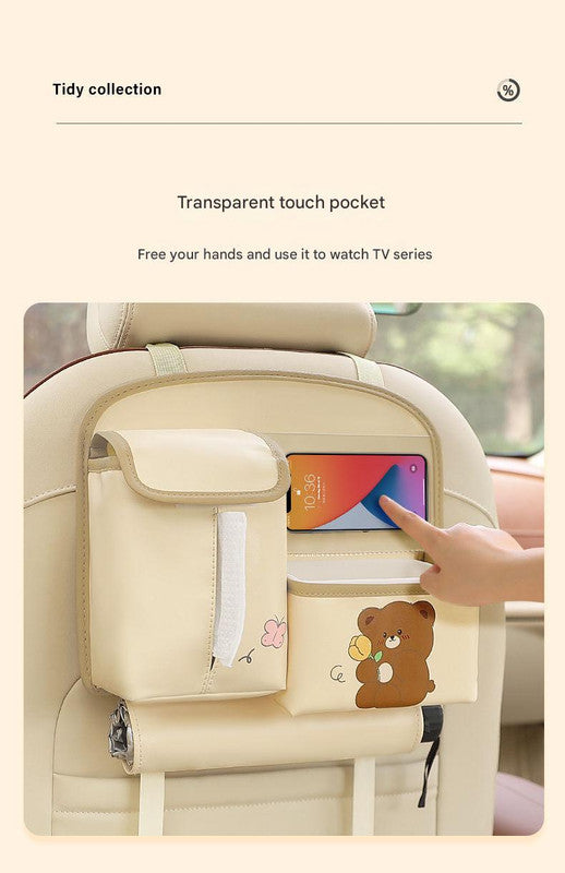 Car Seat Back Organizer with Practical design-Multi-Pocket Storage for Tissues and Gadgets-Cute bear(Beige) - Image 6