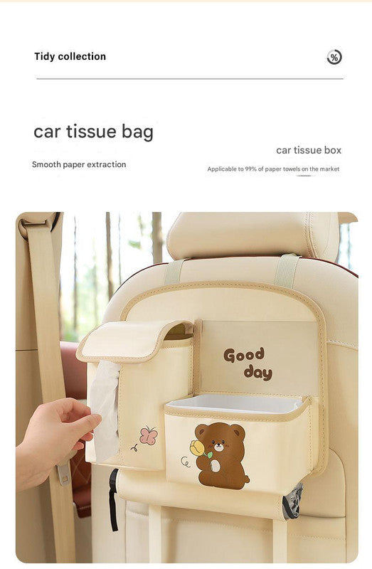 Car Seat Back Organizer with Practical design-Multi-Pocket Storage for Tissues and Gadgets-Cute bear(Pink) - Image 5