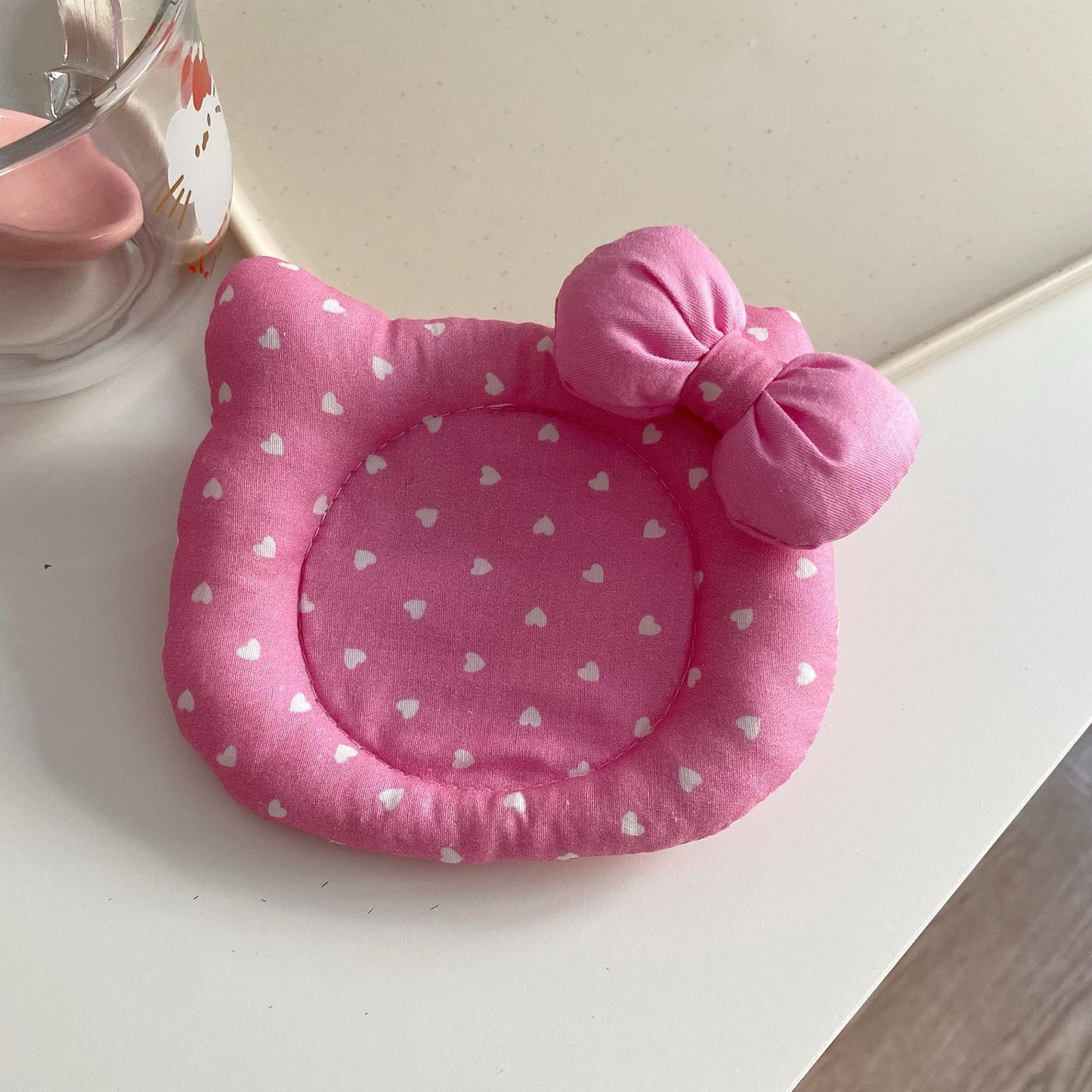 Korean INS Kitty Quilt Insulation Pad, Cute Fabric Kitchen Mat, Desktop Decoration (Pink)