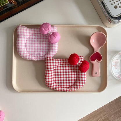 Korean INS Kitty Quilt Insulation Pad, Cute Fabric Kitchen Mat, Desktop Decoration (Pink plaid) - Image 2