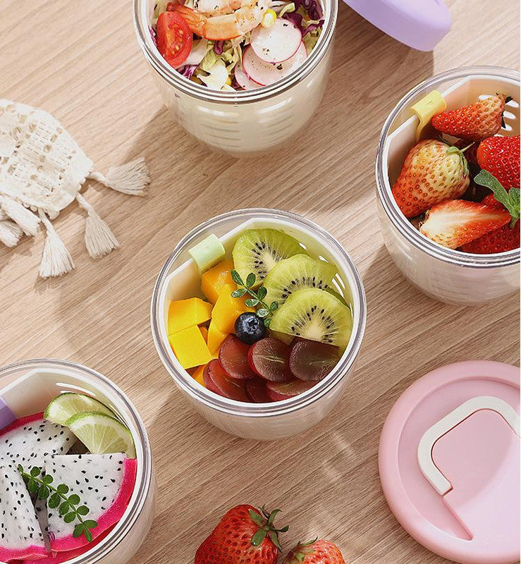 Purple Double Layer Salad Cup with Fork - Leak-proof Fruit Container, Drain Design, Portable Oatmeal and Picnic Jar - Image 3