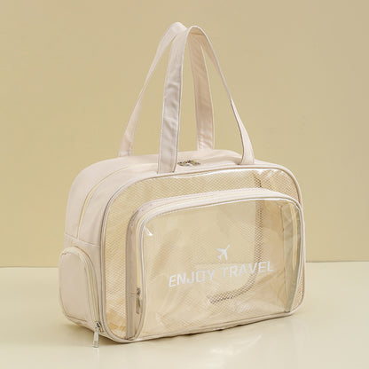 Waterproof beach bag with wet and dry separation, gym and swim storage bag, toiletries and cosmetic bag for swimsuits and goggles (Beige has shoe compartment)