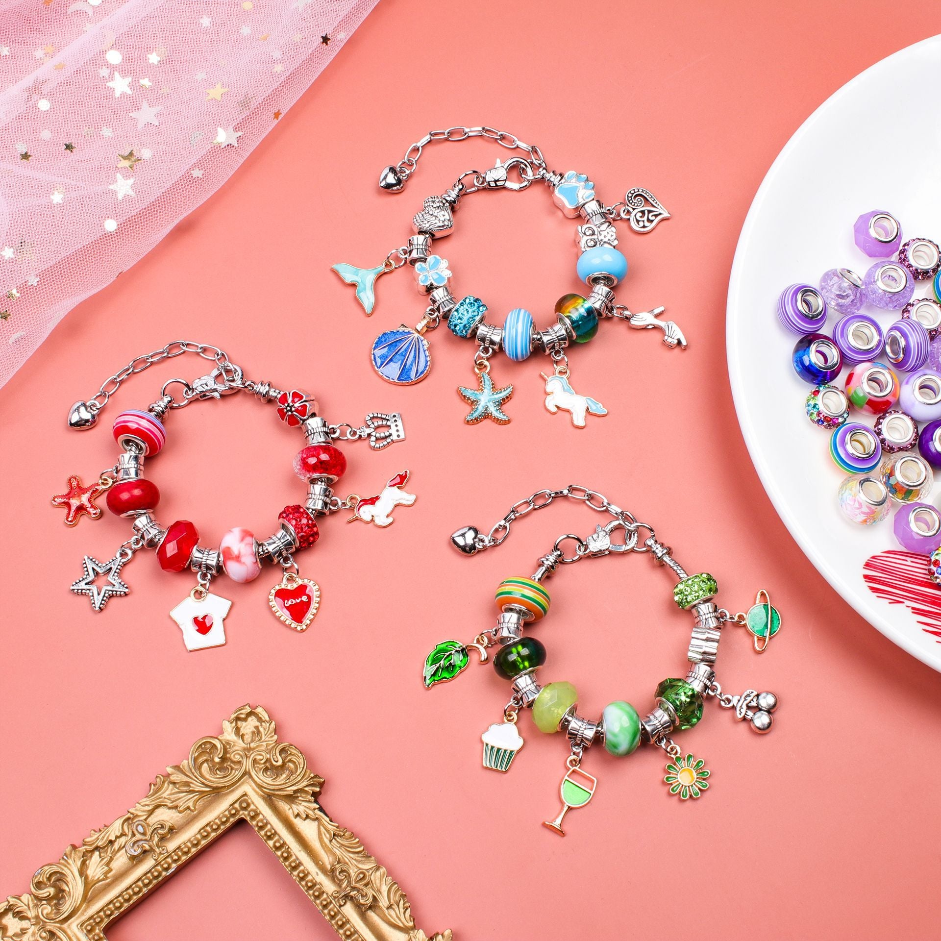 Unicorn DIY Beaded Bracelet Kit for Kids - Purple Crystal Beads and Charms Jewelry Set with Gift Box - Image 2