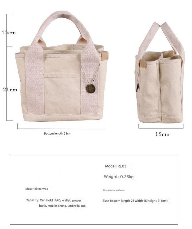 Dark Blue Canvas Lunch Tote Bag - Stylish Handbag with Multiple Compartments for Women - Image 5