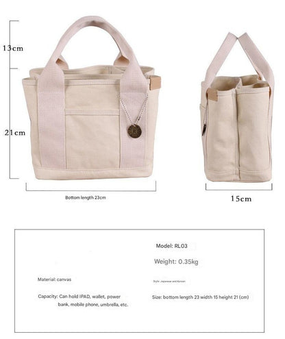 Military green Canvas Lunch Tote Bag - Stylish Handbag with Multiple Compartments for Women - Image 5