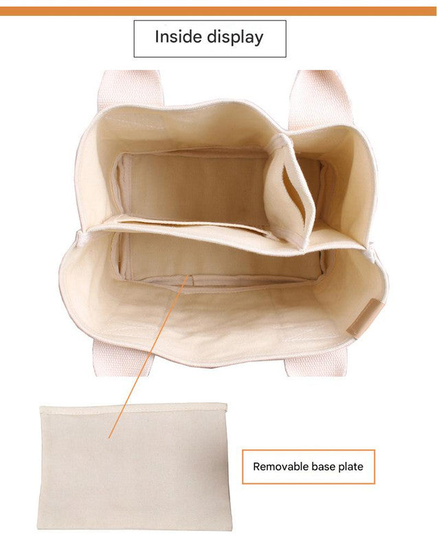 Gray Canvas Lunch Tote Bag - Stylish Handbag with Multiple Compartments for Women - Image 4