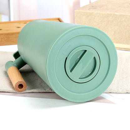 1000ml White thermos bottle with wooden handle, double-layer glass liner coffee pot, suitable for hot and cold drinks - Image 5