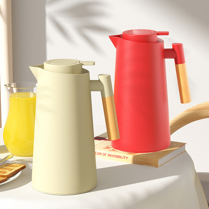 1000ml Red thermos bottle with wooden handle, double-layer glass liner coffee pot, suitable for hot and cold drinks - Image 2