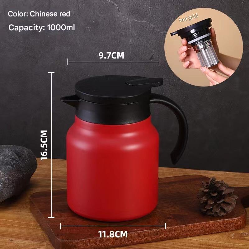Red 316 Stainless Steel Stewing Tea Kettle with Wooden Handle - Insulated Tea and Coffee Kettle with Infuser for Home and Office - Image 6