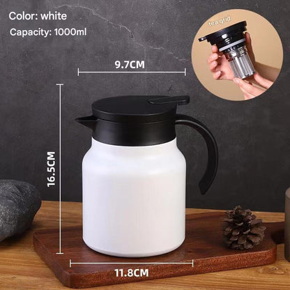 White 316 Stainless Steel Stewing Tea Kettle with Wooden Handle - Insulated Tea and Coffee Kettle with Infuser for Home and Office - Image 6